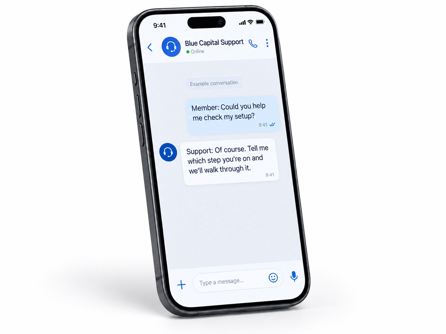 Illustrative direct support conversation with the Blue Capital team.